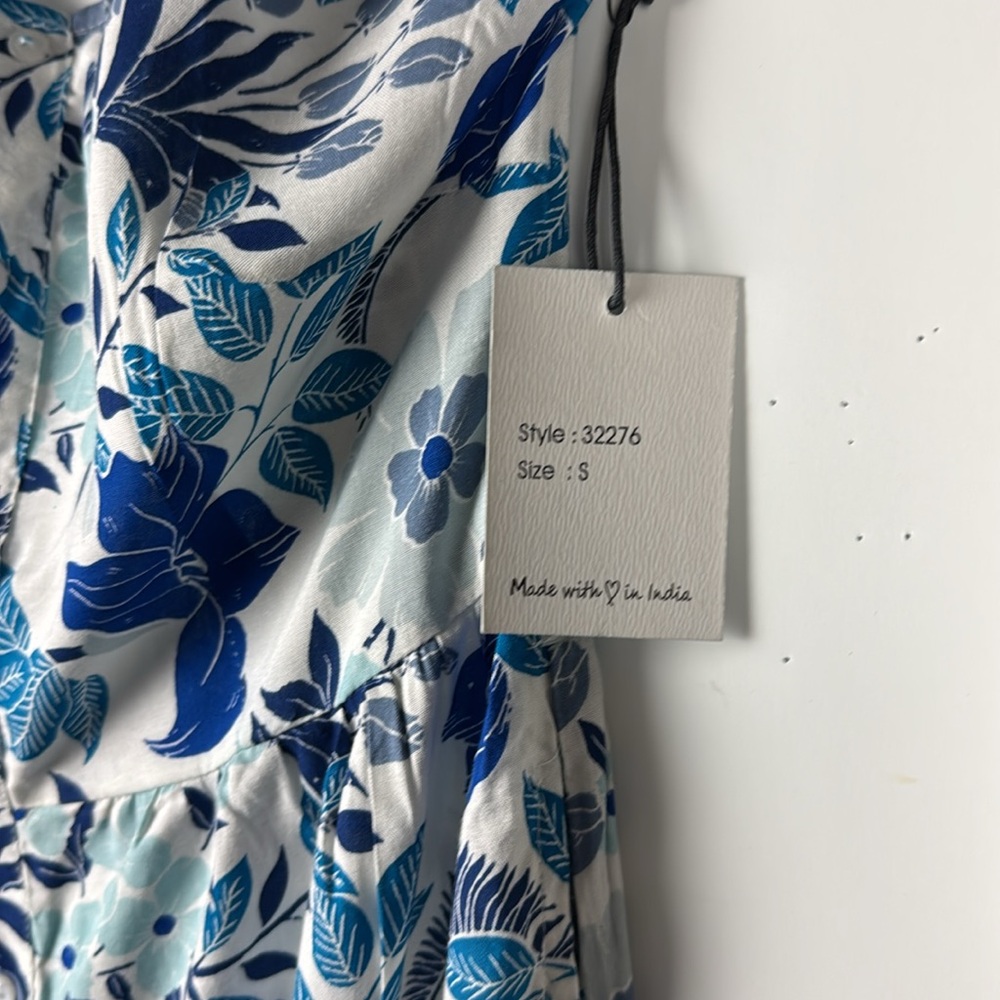 JAPNA SZ S NWT MAXI BUTTON UP  SLEEVELESS BLUE & WHITE FLORAL DRESS W/POCKETS - Picture 5 of 10